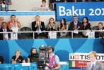  President Ilham Aliyev and family members watch karate competitions within the framework of the 1st European Games